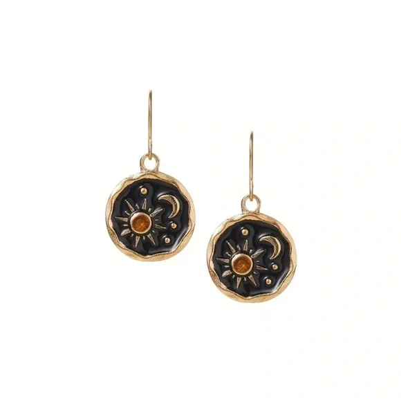 Elegant Gold and Black Floral Earrings - Picture 2 of 2